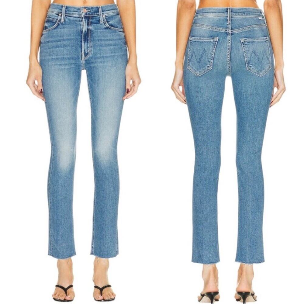 Mother Mid Rise Dazzler Ankle Fray Jeans Riding the Cliffside Size 31 Blue Denim